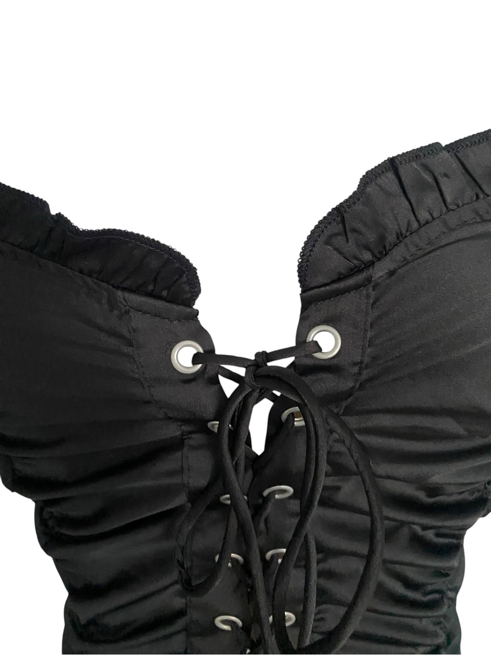 Cider Black Satin Lace-Up Ruched Bustier Crop Top - Picture 5 of 5